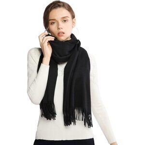 Winter Cashmere Wool Black Scarf Pashmina Shawl Wrap Stole for Women Warm Large